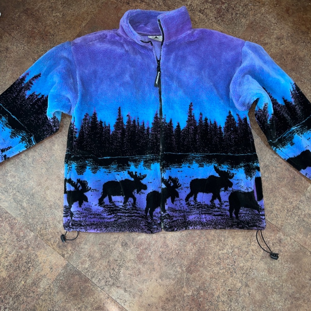 Black Mountain Adult Sz Large USA Zip Midnight Moose Sherpa Jacket